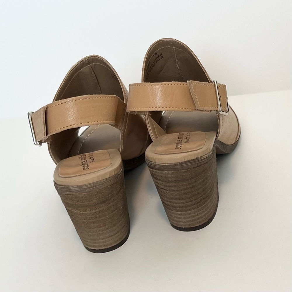 Sophia Milano tan leather mule clogs Open toe heels Sling back heeled sandals - Picture 7 of 9